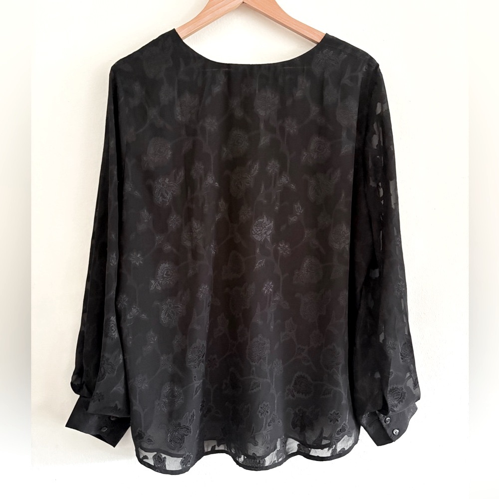 Ann Taylor Black Jacquard Floral Long Sleeve Blouse XL